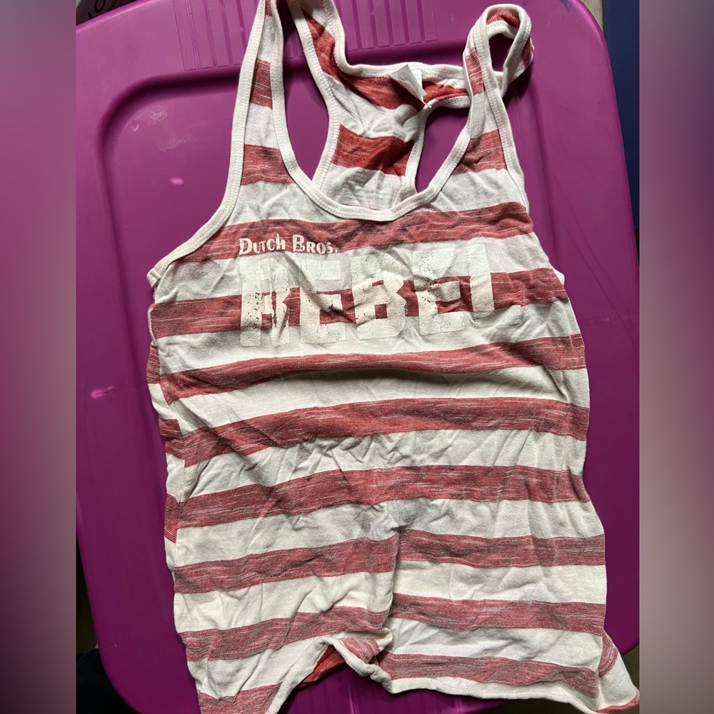 Red and white stripe Dutch bros tank top